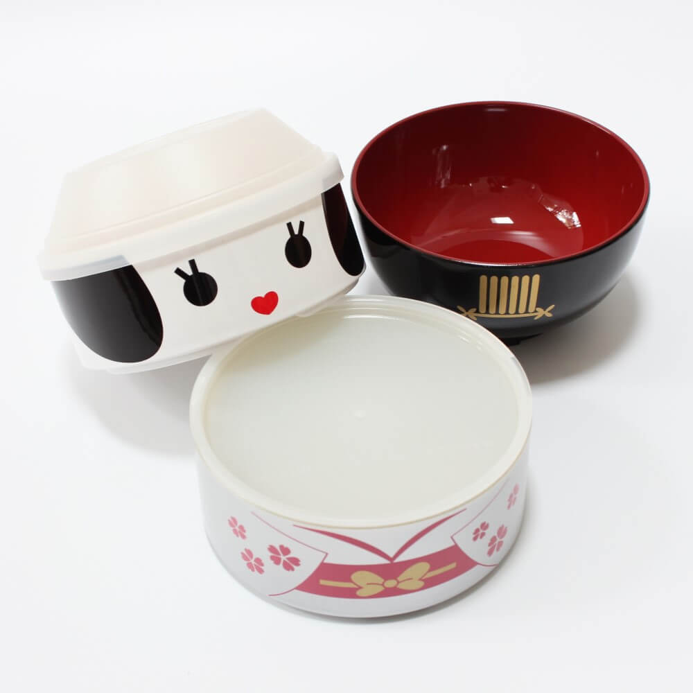 2 layers miso soup bowl kokeshi maihime bento box