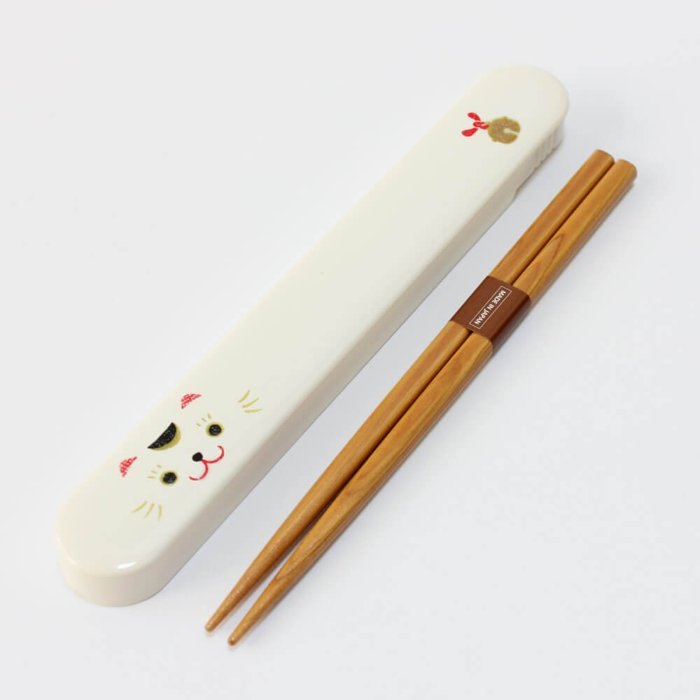 maneki cat white chopsticks case set