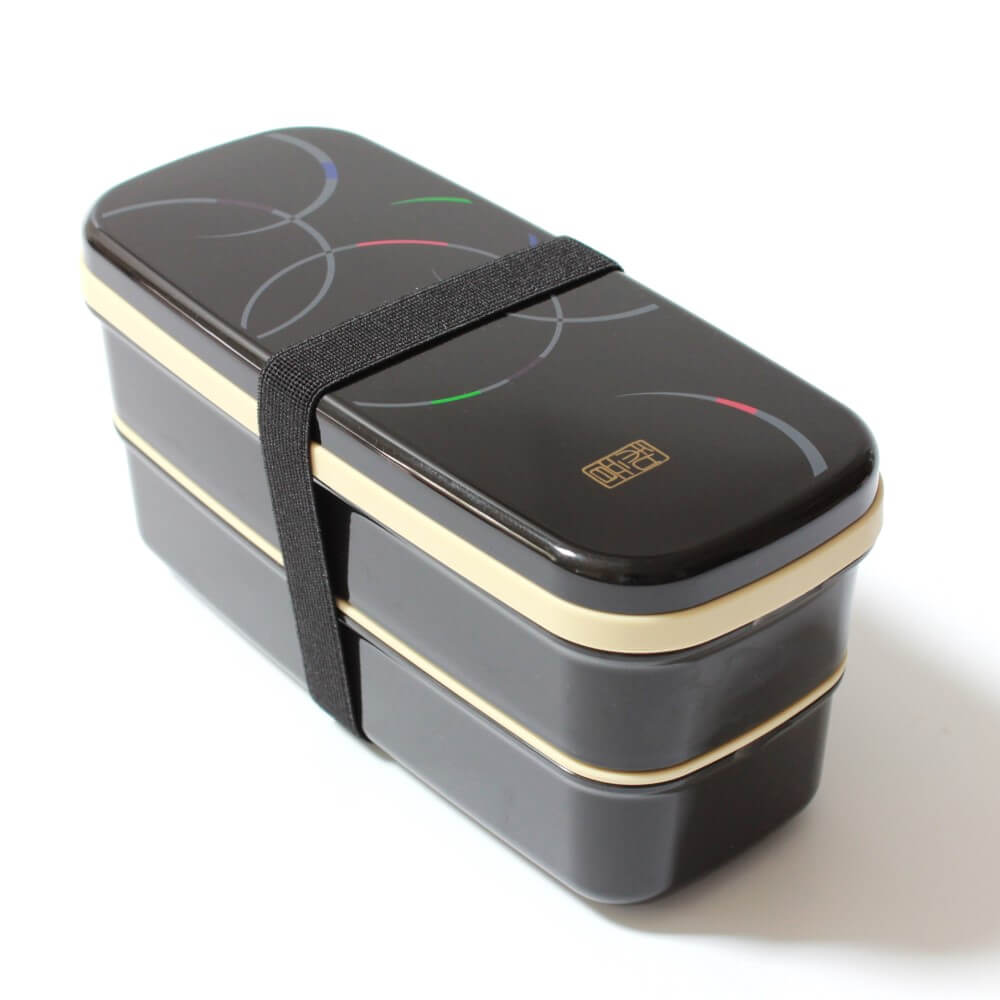 waon 2 tier black bento box