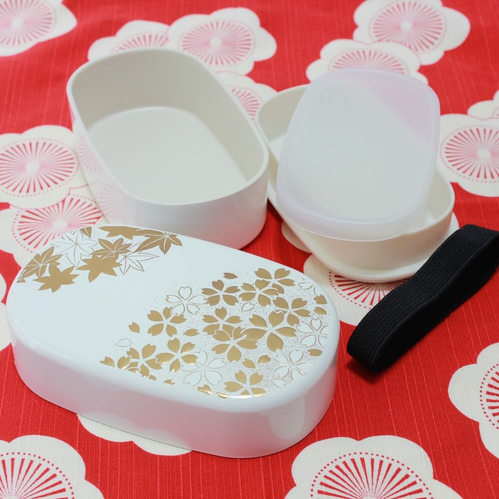 all components hanamaru oval white 2 tier bento box