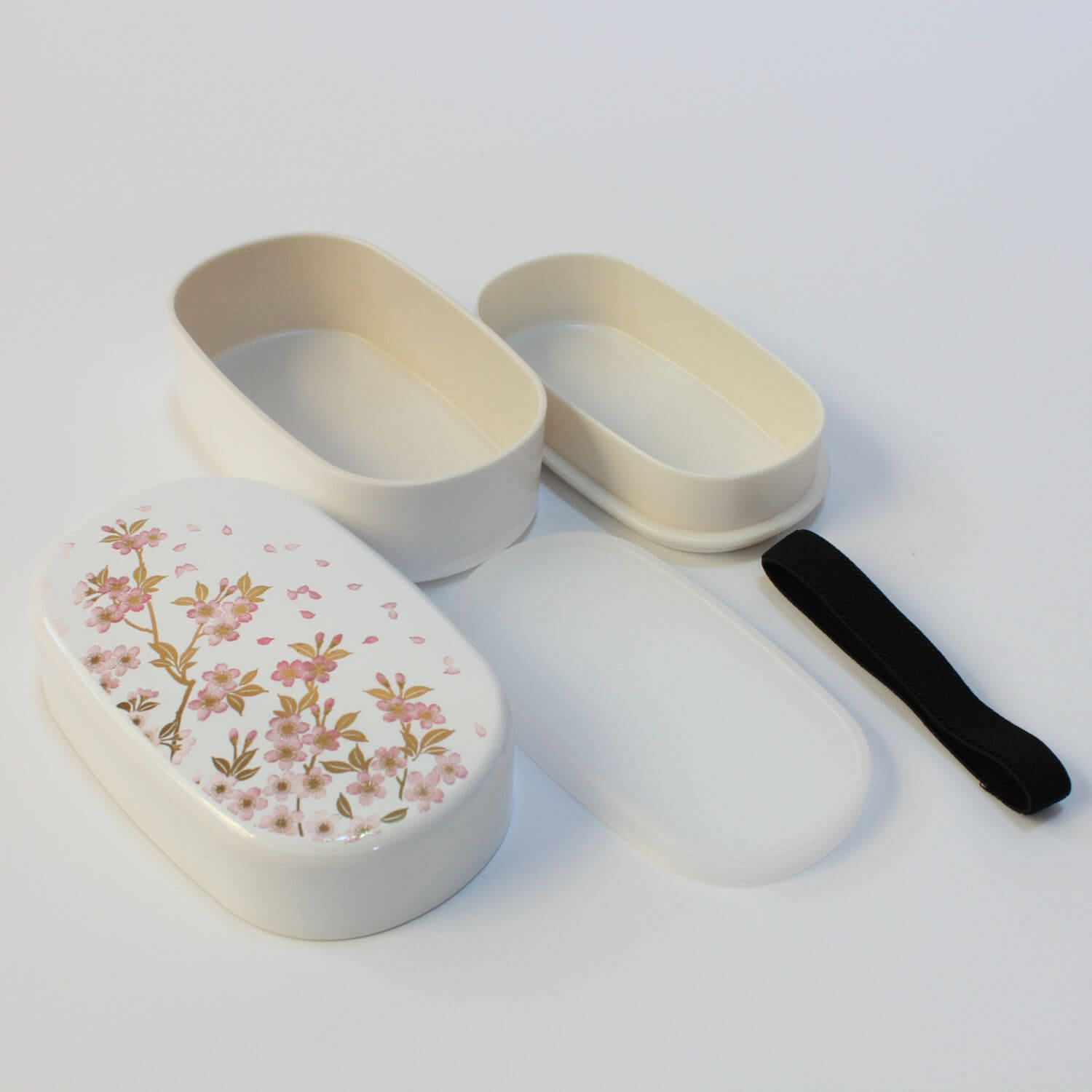 Sakura White and Pink Oval 2 Tier Bento Box