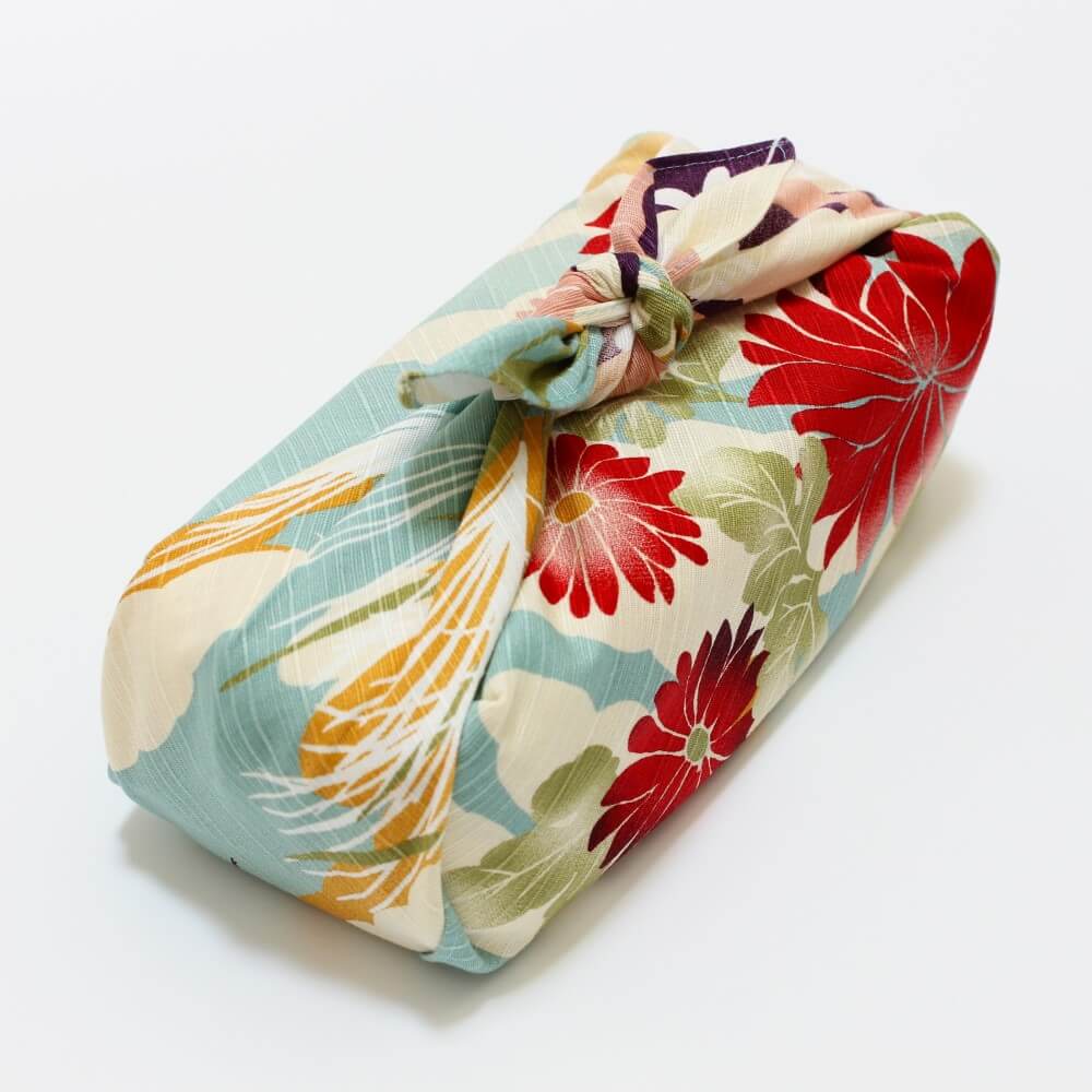 angled shot dream autumn furoshiki showing flower patterns