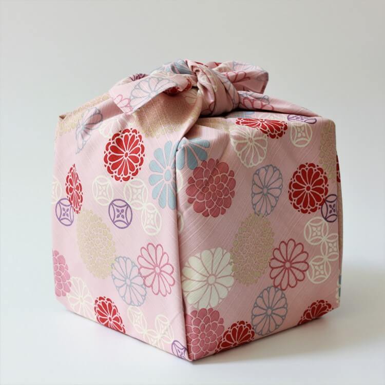 angled view cloisonne chrysanthemum furoshiki