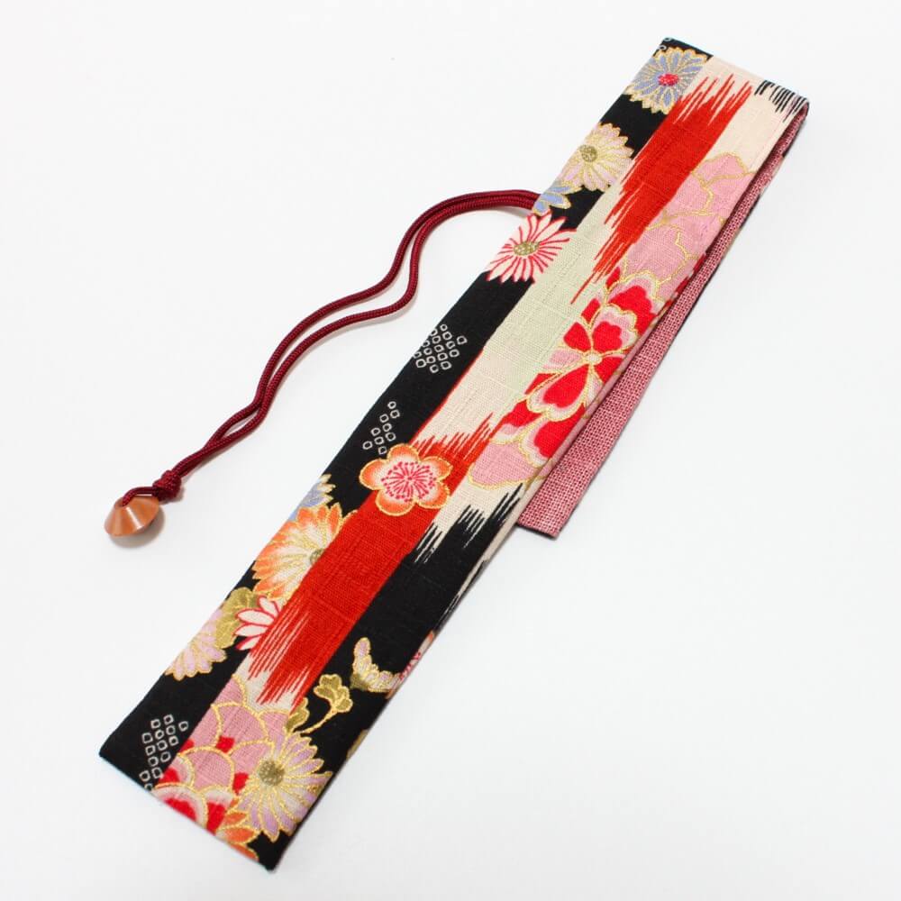 back side of wagara black fabric chopsticks case