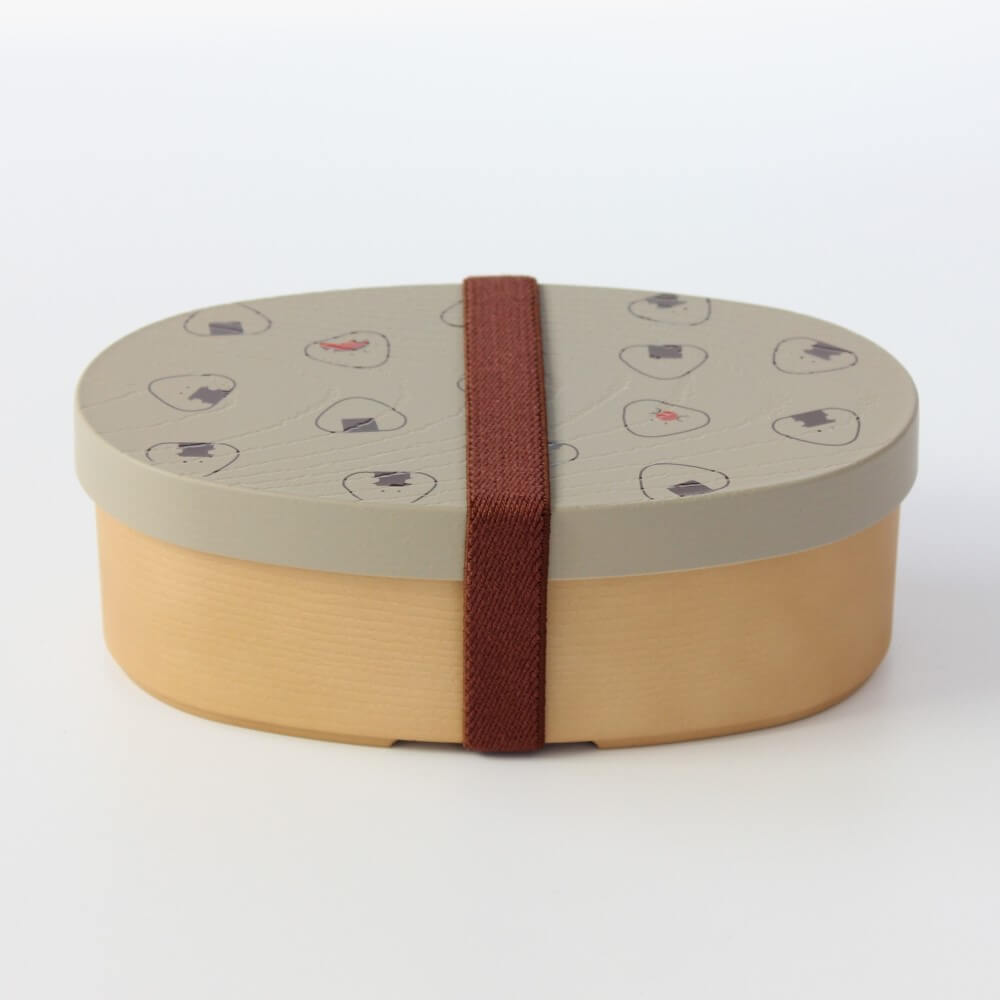 bento box grey lid onigiri patterns brown bento band