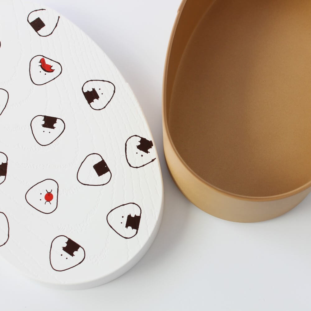 bento box white lid onigiri patterns with main compartment