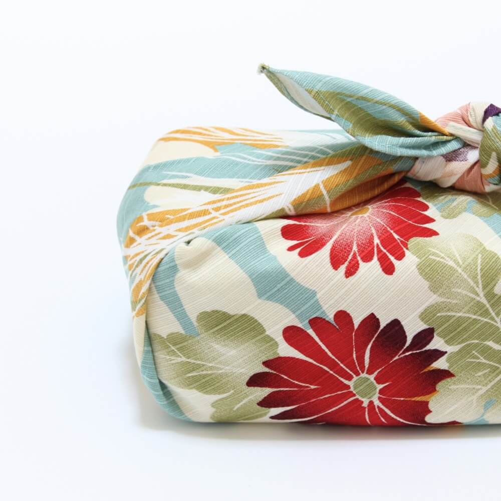 bento box wrapped in dream autumn furoshiki cloth