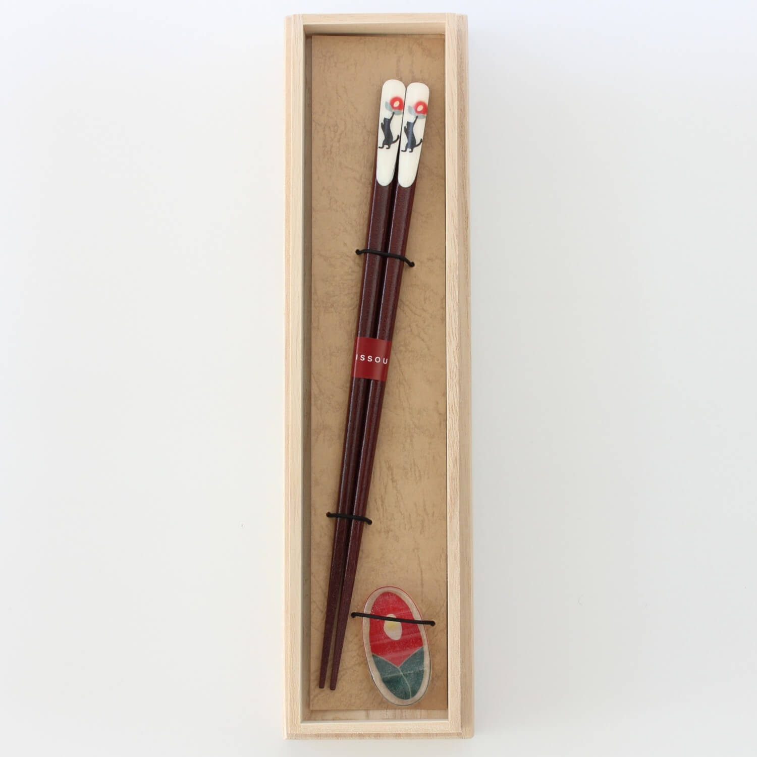 black cat camellia chopsticks gift set