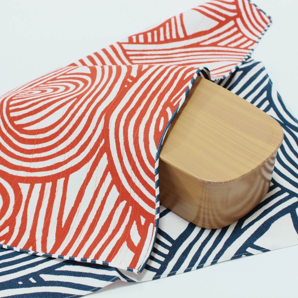 blue orange furoshiki covering bento box