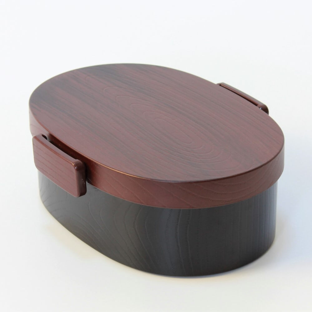 brown bento box with side latches oval shaped