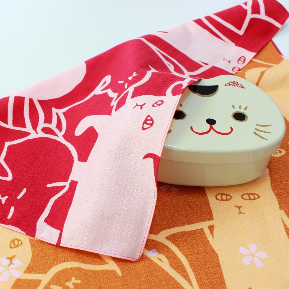 cat bento box under cat puzzle furoshiki 50cm