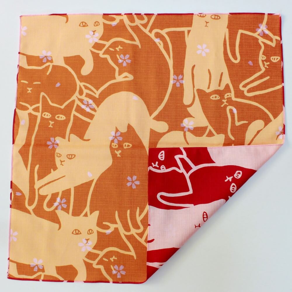 cat puzzle furoshiki 50cm gold brown side