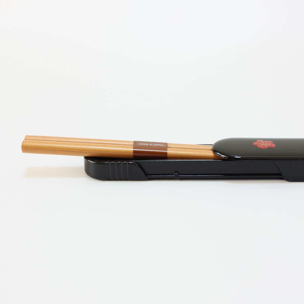 chopsticks halfway inside black chopsticks case