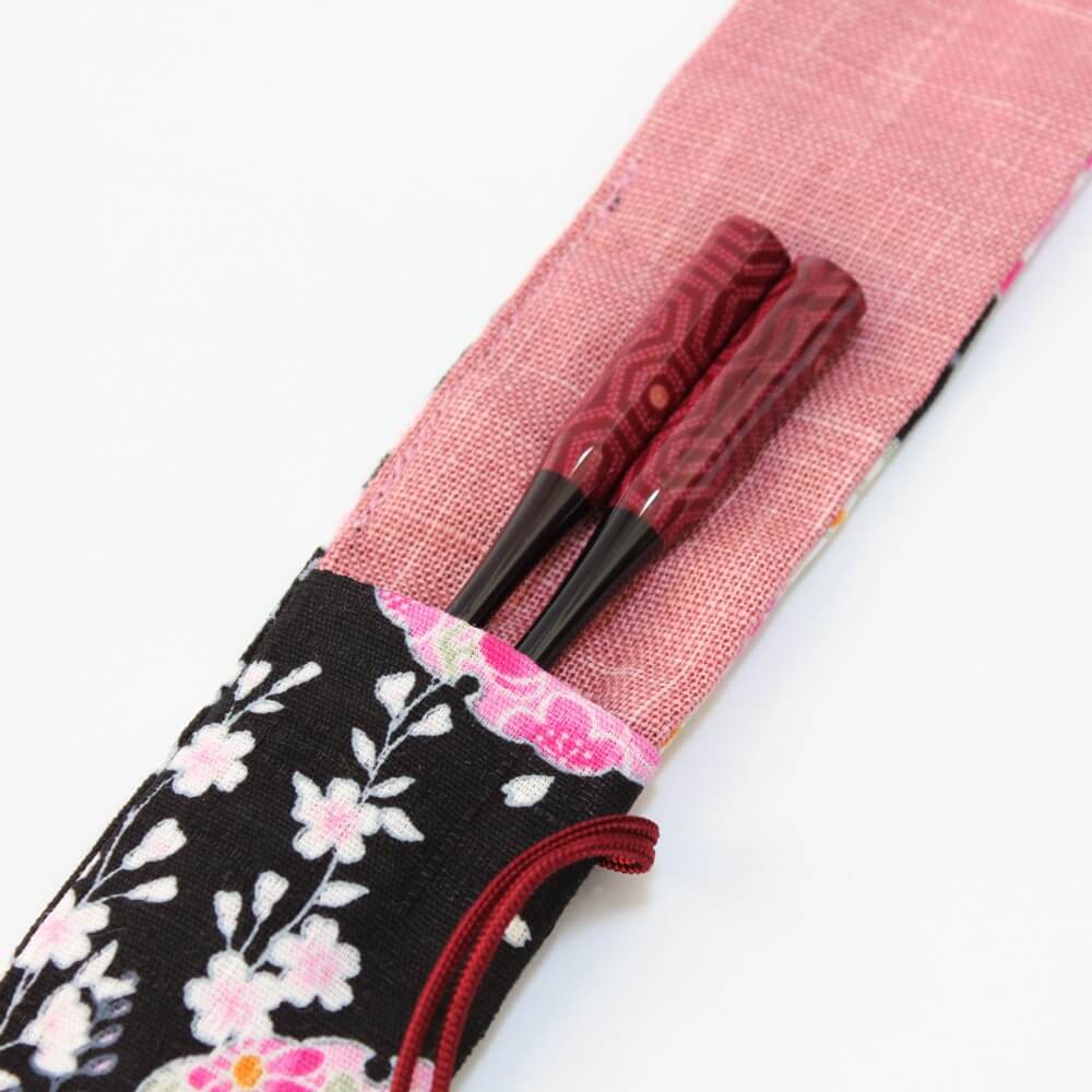 chopsticks inside fabric chopsticks case flap opened