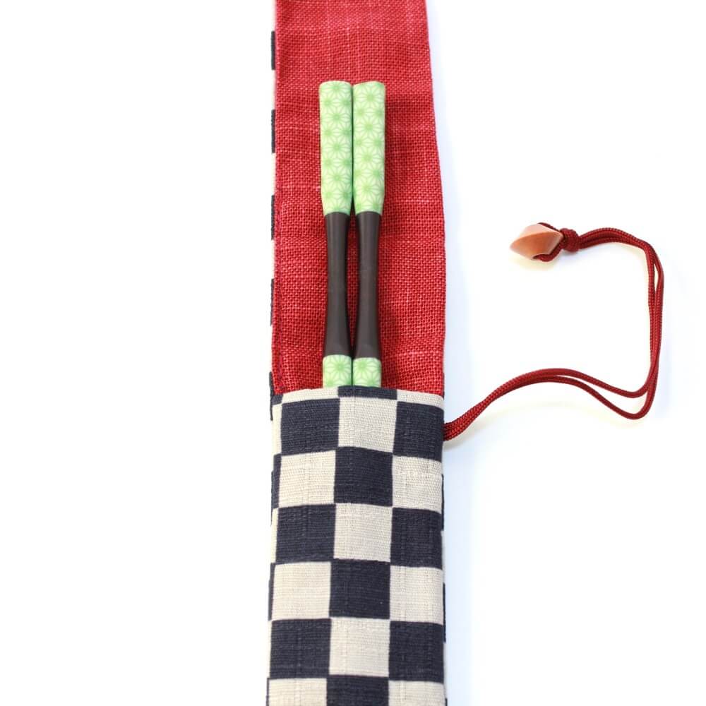 chopsticks inside ichimatsu blue and white chopsticks case