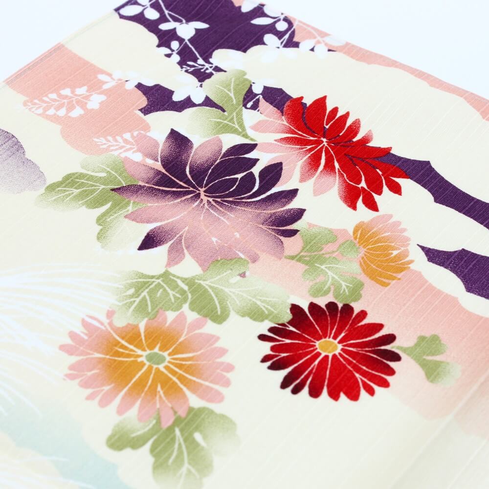 close up of chrysanthemum flower patterns of dream autumn furoshiki