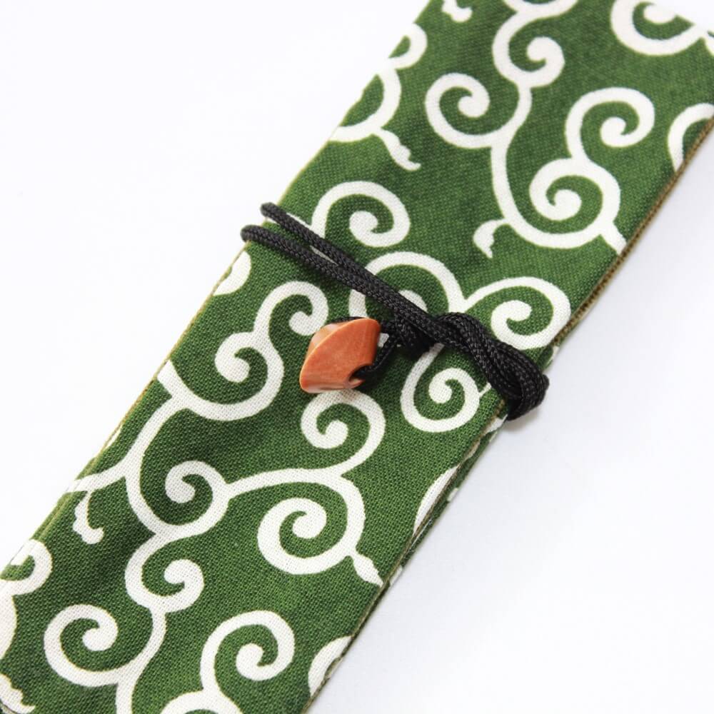 close up of soroban fastener fabric chopsticks case