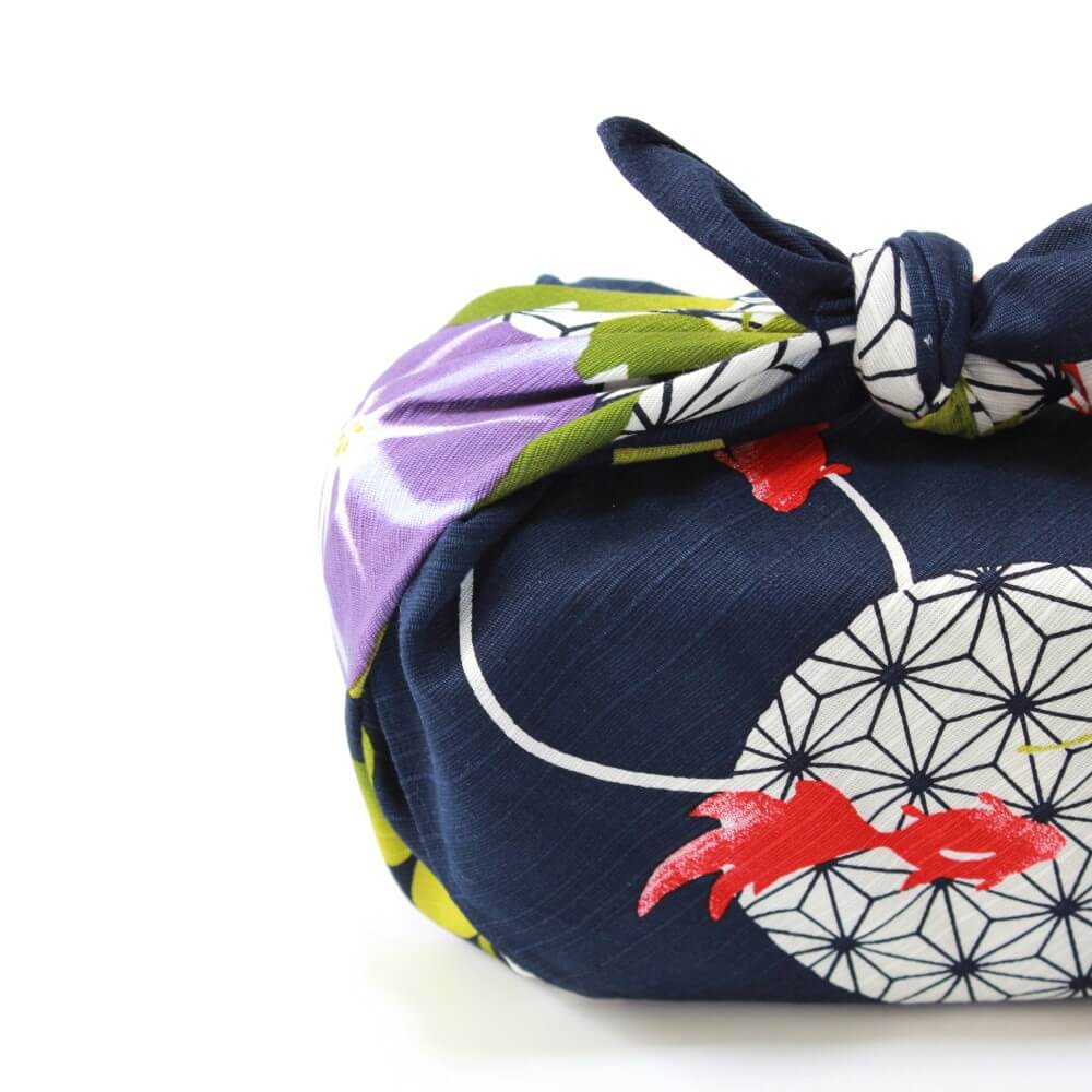 close up asanoha goldfish furoshiki