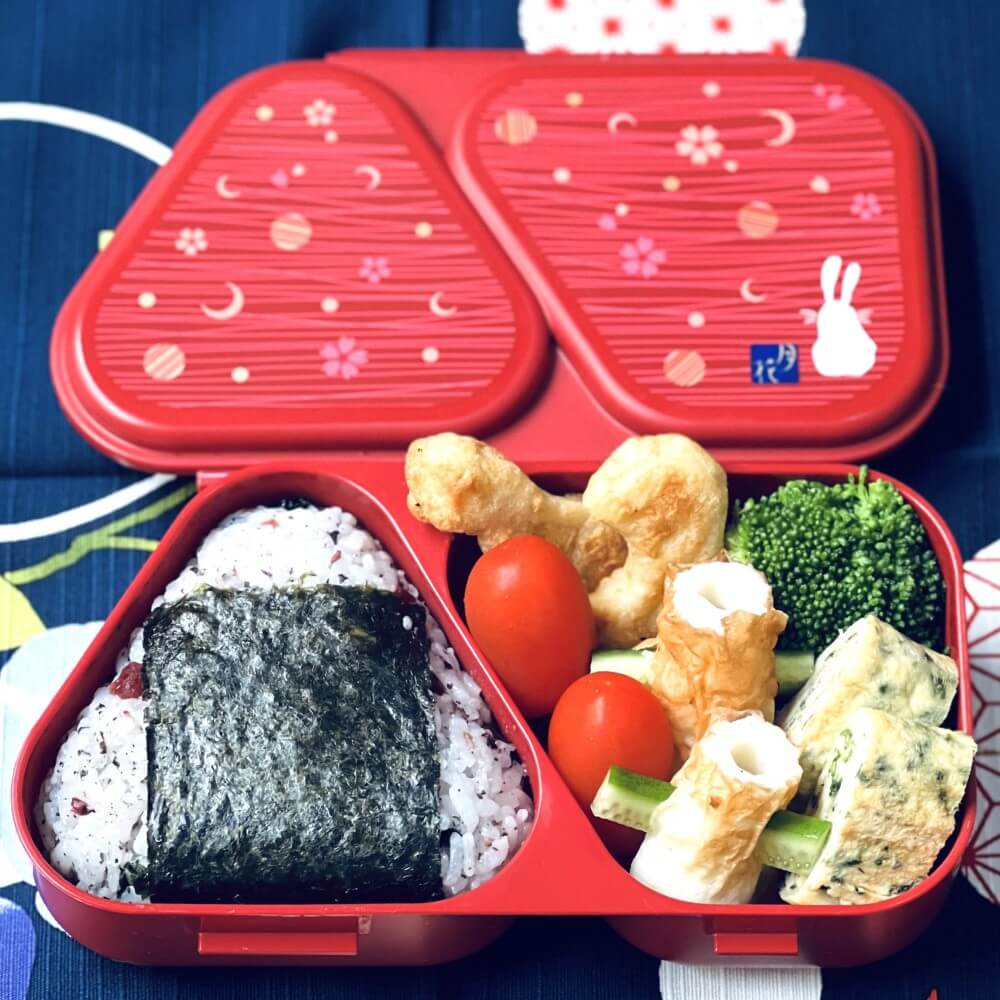 close up bento inside tsukihana onigiri case