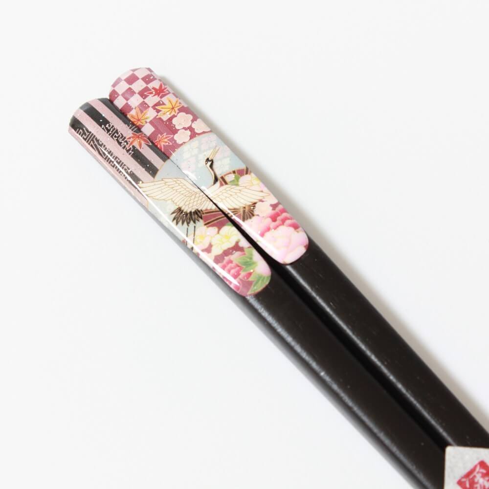 close up handle japanesque crane chopsticks