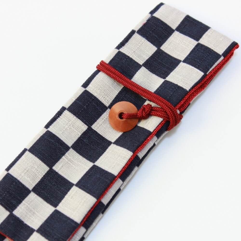 close up ichimatsu blue white chopsticks case