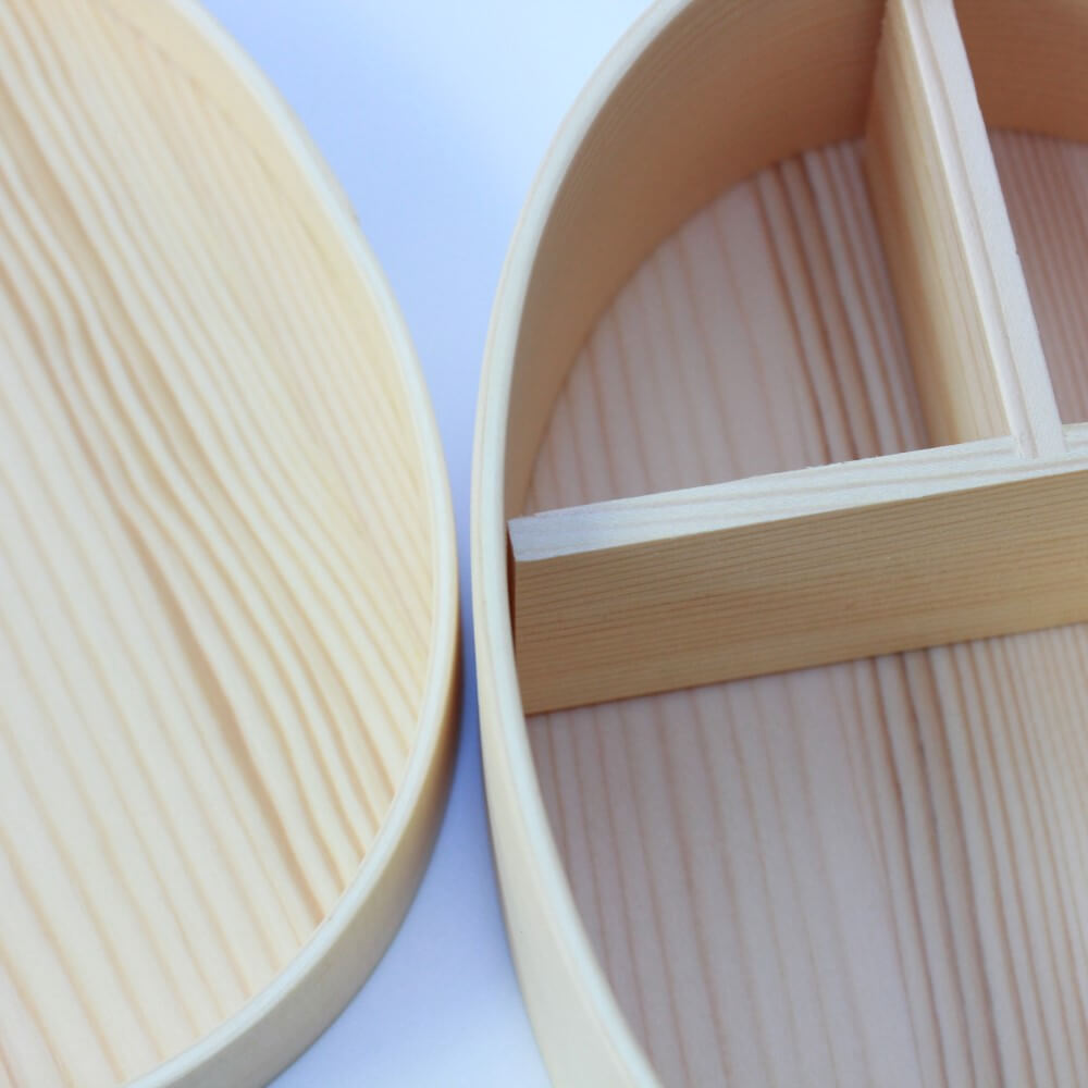 close up inside miyabi wooden bento box