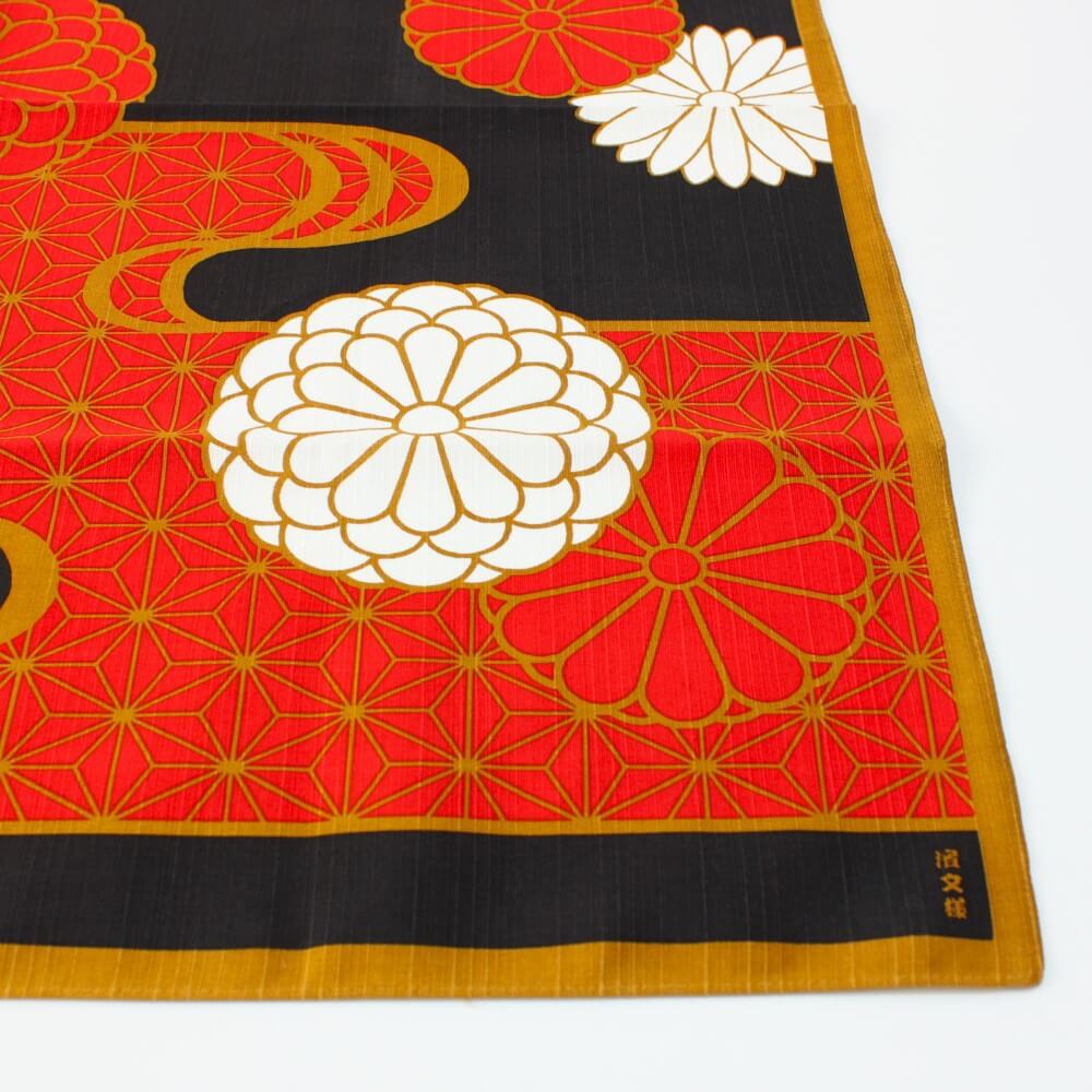 close up of the corner of the kiku nishiki furoshiki