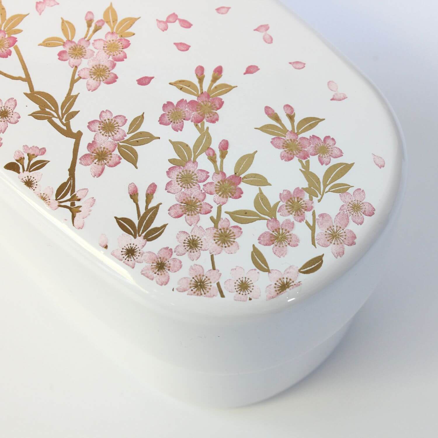 Sakura White and Pink Oval 2 Tier Bento Box