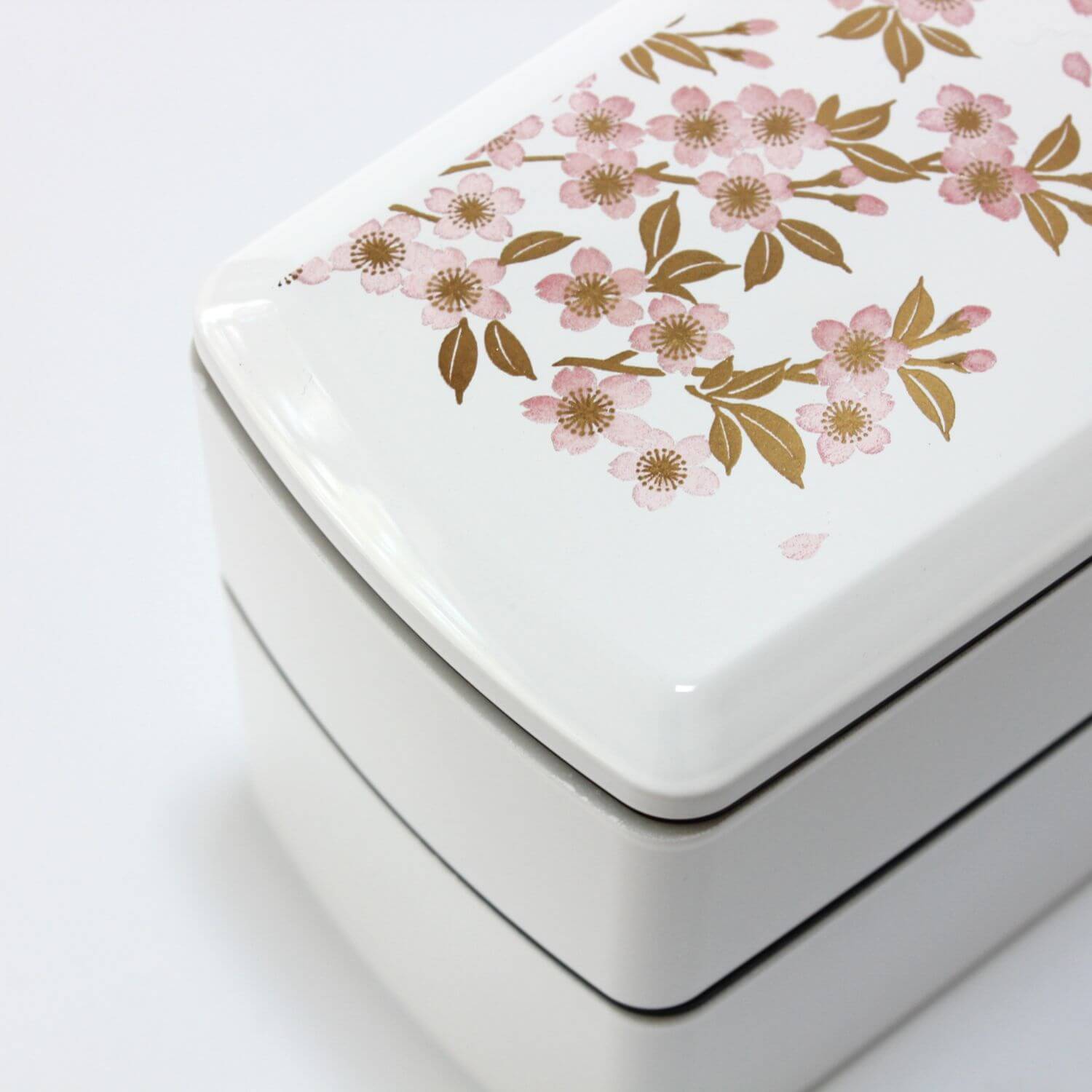 Sakura White and Pink Rectangle 2 Tier Bento Box