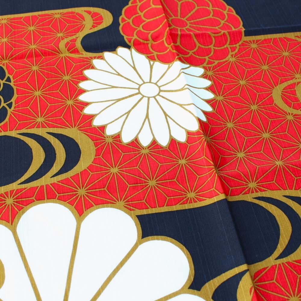 close up of the patterns on the kiku nishiki furoshiki from hama monyo