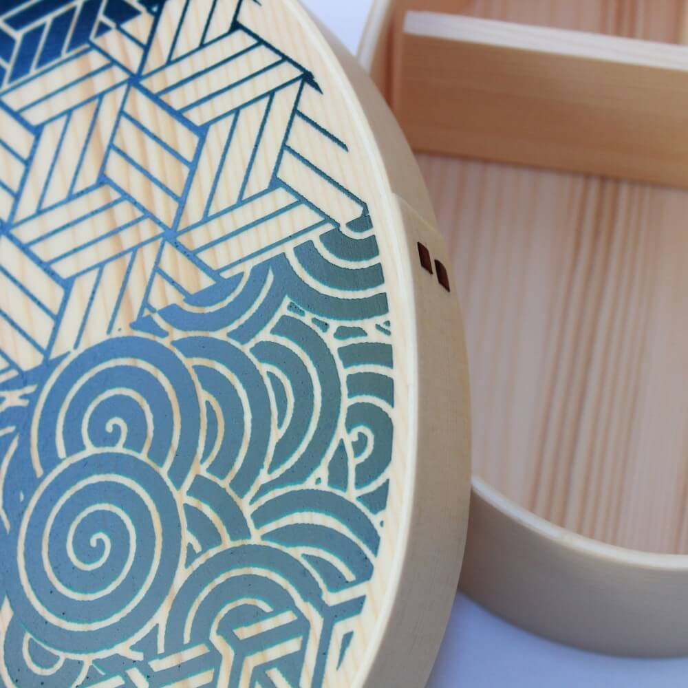 close up pattern miyabi magewappa japanese bento box