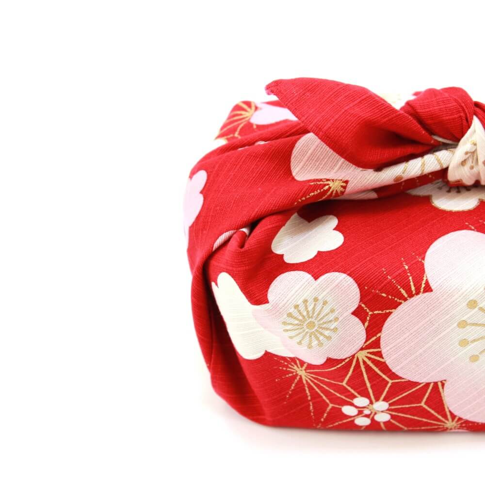 close up shot asanoha plum red furoshiki