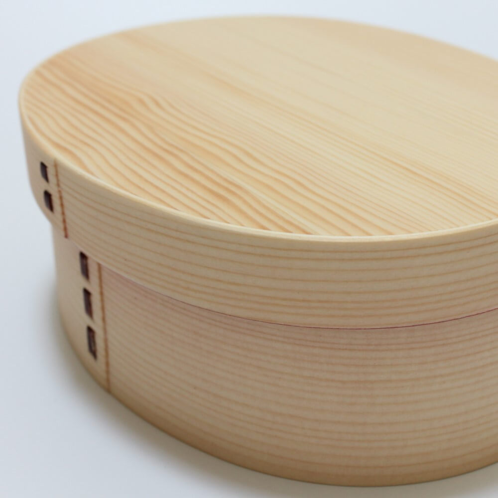 close up shot front shiraki magewappa bento box