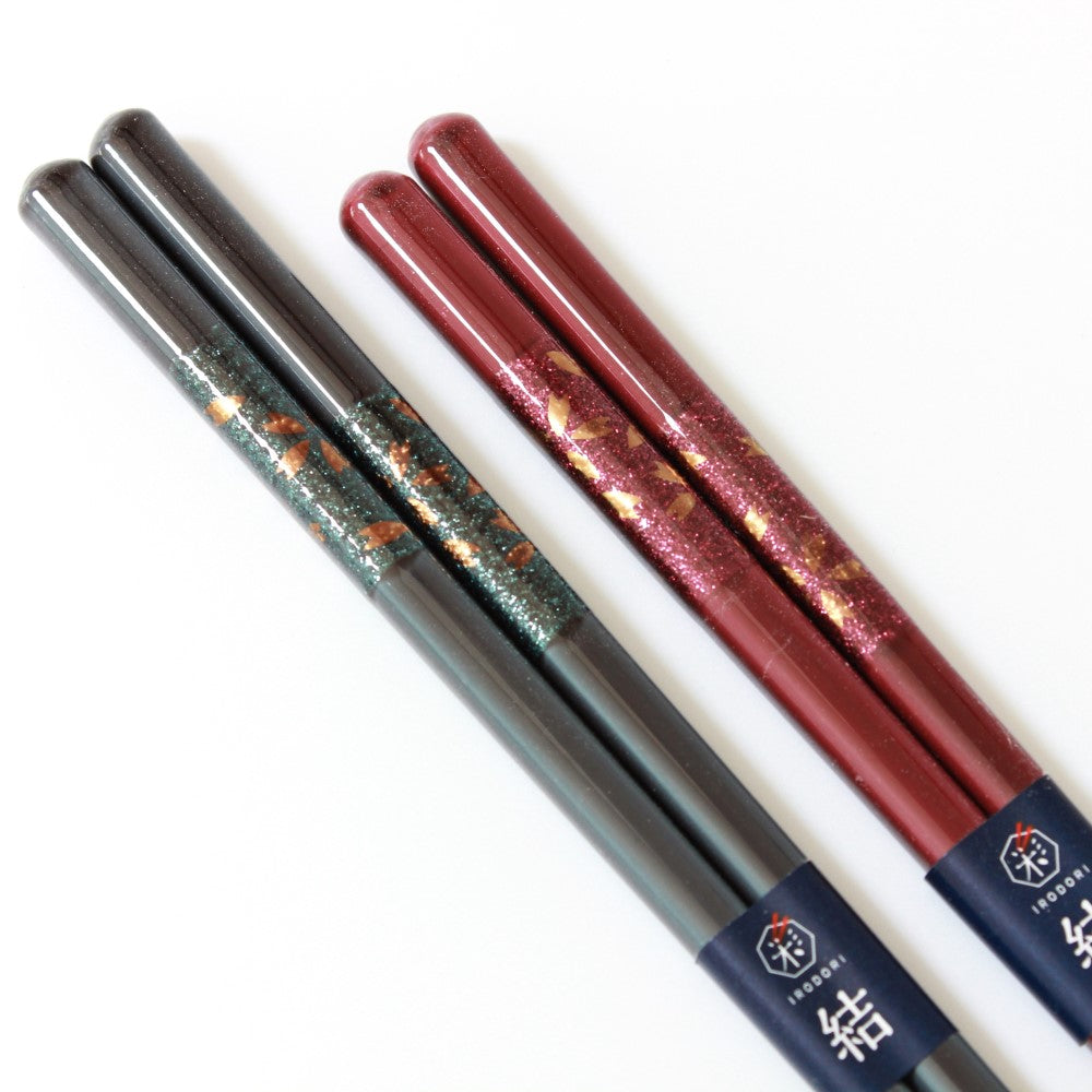 close up showing patterns on chopsticks