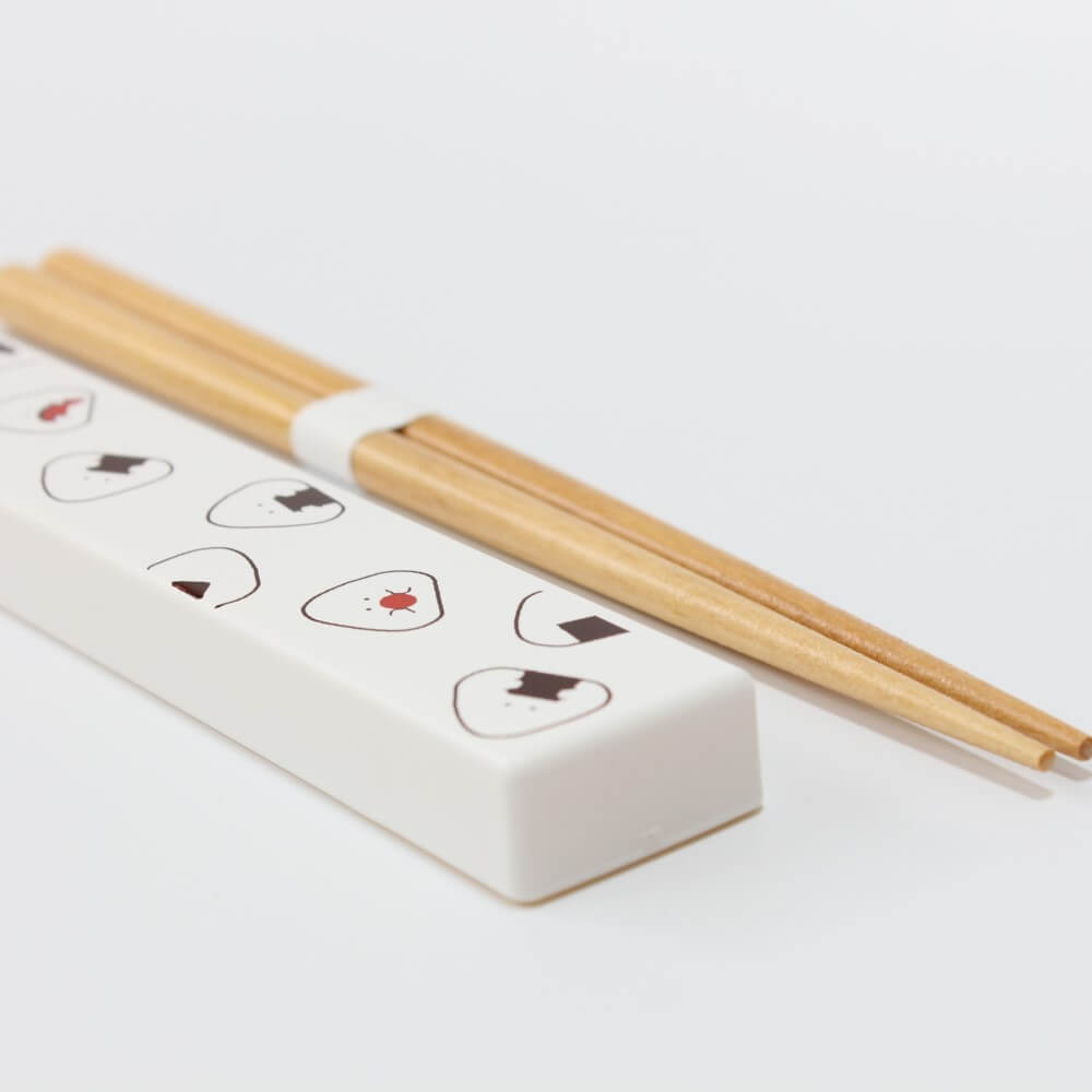 close up white onigiri chopsticks case