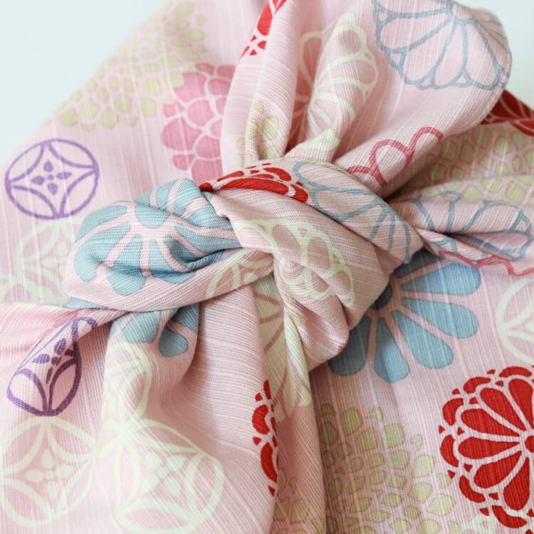 closeup knot cloisonne chrysanthemum furoshiki