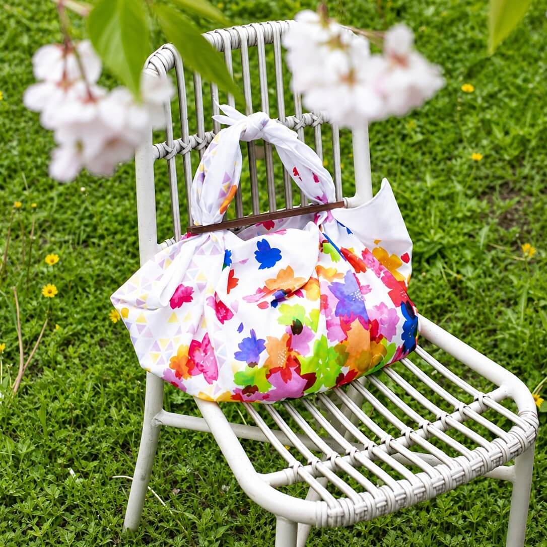 colourful sakura furoshiki bag on chair