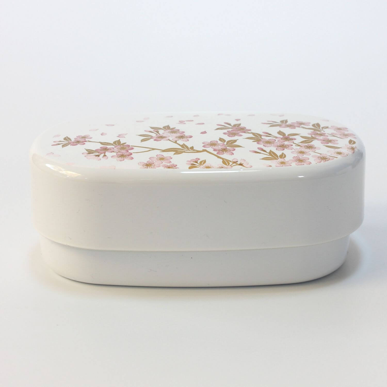 Sakura White and Pink Oval 2 Tier Bento Box