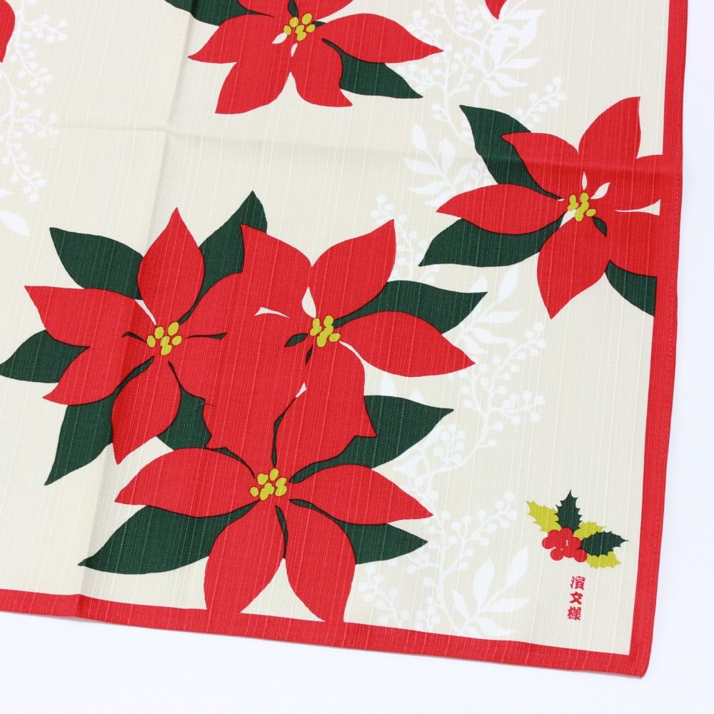 picture of corner of poinsettia red furoshiki hama monyo