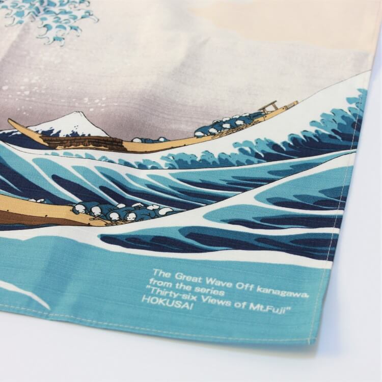 corner photo of great wave off kanagawa furoshiki