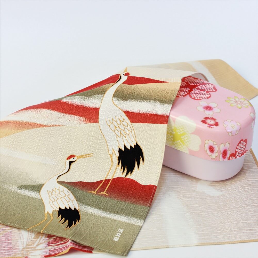 crane akane fuji furoshiki covering a pink bento box