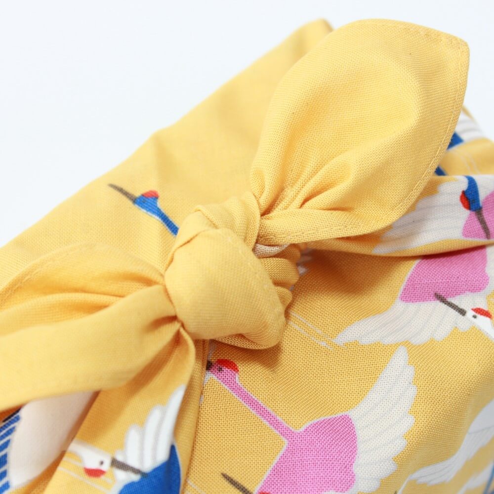 crane yellow hime musubi furoshiki close up of knot