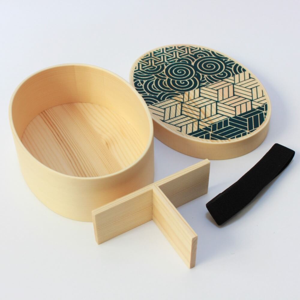 disassembled miyabi blue magewappa bento box