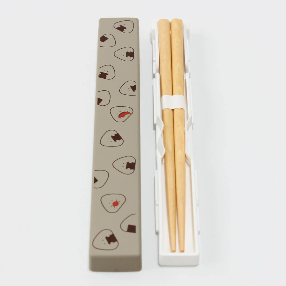 front view grey onigiri chopsticks case and chopsticks