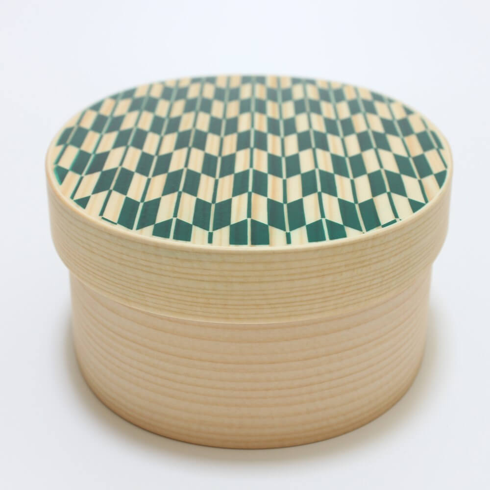 frontal angle yabane green wooden bento box