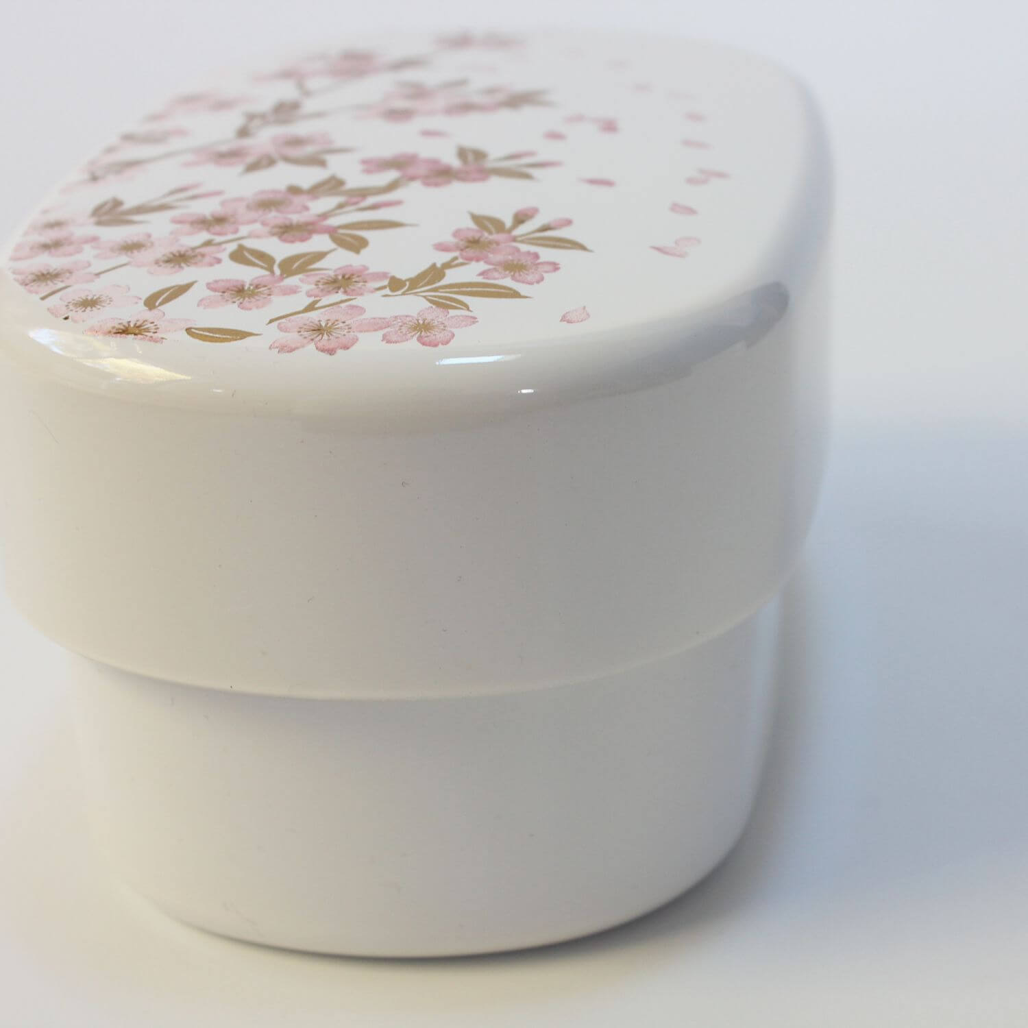 Sakura White and Pink Oval 2 Tier Bento Box