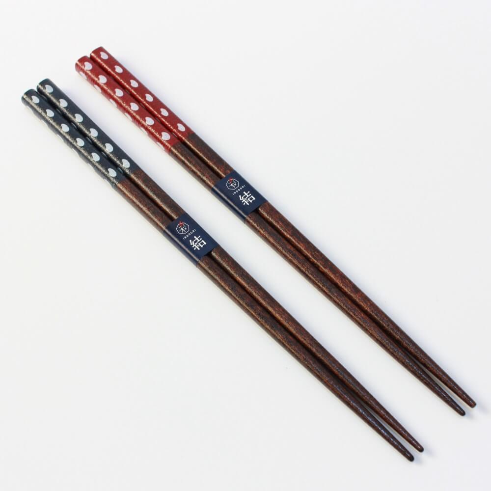 full length okome chopsticks pair blue red