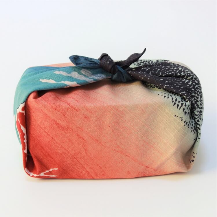 full side view of red fuji furoshiki by hokusai