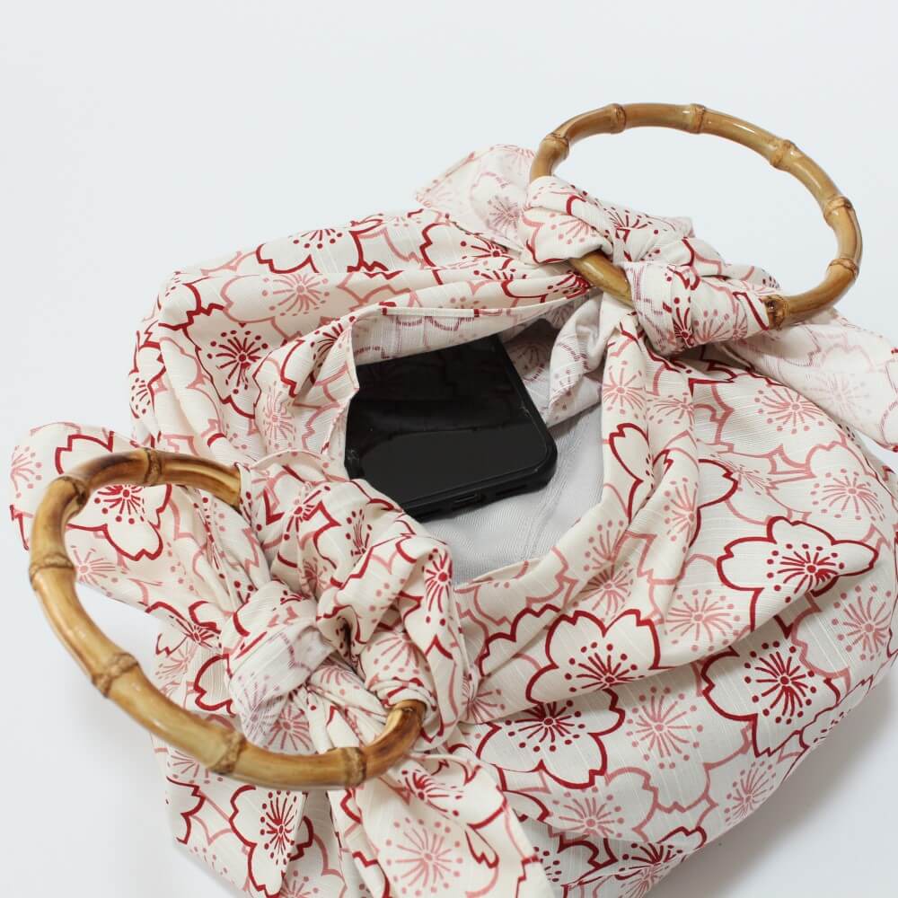 furoshiki bag with bamboo handles opened