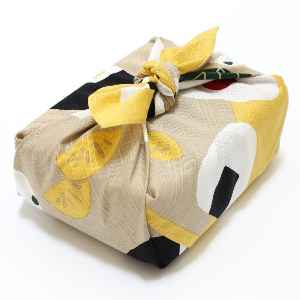 furoshiki wrapped bento box from 45 degree angle photo